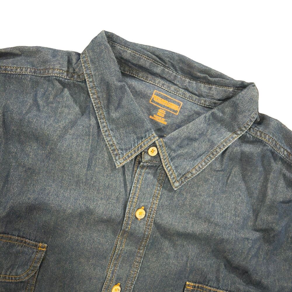 Boulder Creek Men's 4XL Big Denim Shirt Blue Long Sleeve 100% Cotton